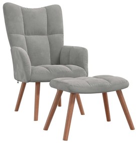 328062 vidaXL Релакс стол с табуретка, светлосив, кадифе