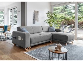 Сив разтегателен/с място за съхранение ъглов диван Classy Sophie – Miuform