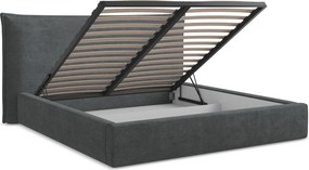 Тъмносиво двойно легло 160x200 cm тапицирано с място за съхранение с включена подматрачна рамка Esala – Makamii