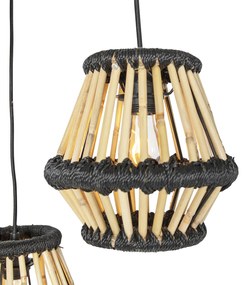 Ориенталски висящ аплик бамбук с черен кръгъл 3-светлина - Evalin
