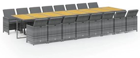 3095686 vidaXL Градински комплект с възглавници 17 части полиратан сив