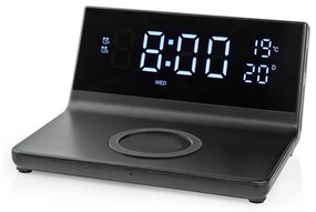 Nedis WCACQ20BK - Будилник с LCD дисплей и безжично зарядно 15W/230V черен