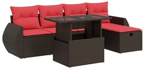 3327894 vidaXL Градински диван с възглавници, 6 части, черен полиратан, акация