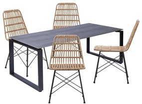 Комплект от 4 ратанови стола за хранене Gabriela и черна маса Strong - Bonami Essentials