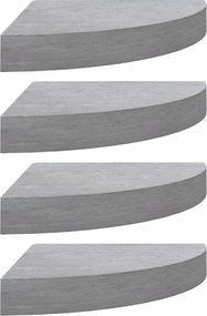 326635 vidaXL Стенни ъглови рафтове, 4 бр, бетонно сиво, 25x25x3,8 см, МДФ