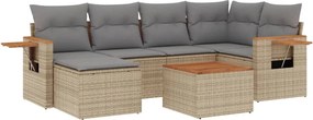 3259427 vidaXL Градински диван с възглавници, 7 части, бежов полиратан