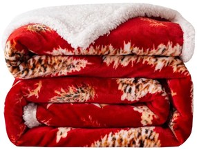 Коледно червено одеяло с мотиви на агне и дърво - топло двустранно одеяло Ширина: 200 см | Дължина: 220 см