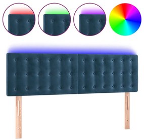 3122098 vidaXL LED горна табла за легло, тъмносиня, 144x5x78/88 см, кадифе