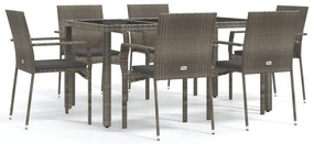 3184984 vidaXL Градински трапезен комплект 7 части с възглавници сив полиратан