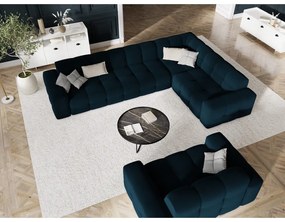 Тъмносин ъглов диван от кадифе (десен ъгъл) Kendal - Micadoni Home