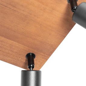 Индустриален прожектор черен с дърво 4-светлина - Kristina