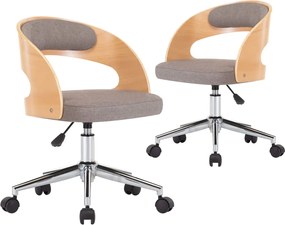 3054923 vidaXL Въртящи трапезни столове, 2 бр, таупе, извито дърво и текстил