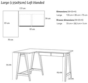 Работна маса с бял плот 85x135 cm Luka - Ragaba