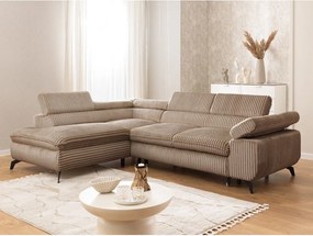 Кафяв ъглов диван от рипсено кадифе (ляв ъгъл L форма) Marbeya – Ropez