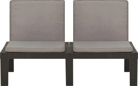 315849 vidaXL Градинска лаундж пейка с възглавници, пластмаса, сива