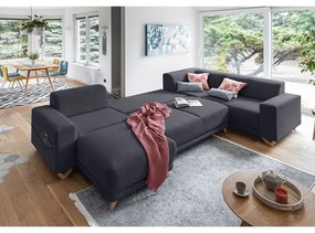 Антрацитен разтегателен/с място за съхранение ъглов диван (десен ъгъл/U форма) Classy Sophie – Miuform