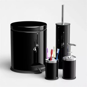 Комплект за баня Vinoks 652400, Кошче 5 литра, Четка, Дозатор за сапун, Чаша, Черен