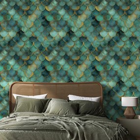 Тапет – Зелени морски люспи със златен оттенък