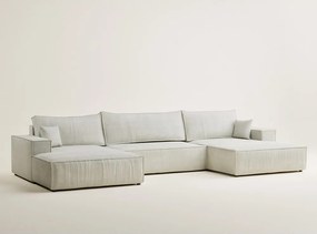 Кремав шенилов сгъваем/с място за съхранение ъглов диван (U форма) Kyoto – Maison de Rêve