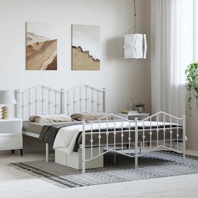 373855 vidaXL Метална рамка за легло с горна и долна табла, бяла, 135x190 см
