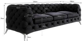 Черен кадифен диван 243 cm Chelsea – Ropez