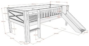Бяло повдигнато детско легло от масивен бор с включена подматрачна рамка 90x200 cm Scott – Vipack