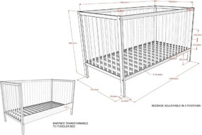Кафяво детско креватче 70x140 cm от масивен бук с подвижна странична част/с регулируема височина Dino – Vipack
