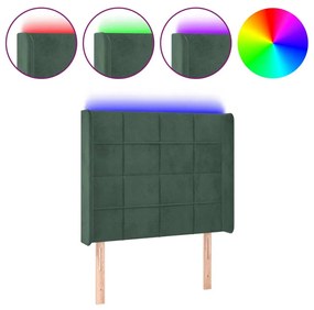3124093 vidaXL LED горна табла за легло, тъмнозелена, 103x16x118/128см, кадифе