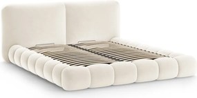 Двойно легло 180x200 cm тапицирано с място за съхранение с включена подматрачна рамка в цвят слонова кост Solange – Micadoni