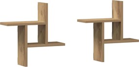 853253 vidaXL Стенни рафтове, 2 бр, дъб артизан, 38x12x38 см, инженерно дърво