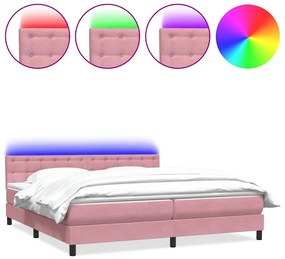 3317282 vidaXL Боксспринг легло с матрак и LED, розово, 180x210 cm, кадифе
