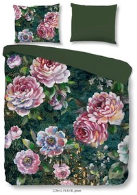 Зелено единично удължено памучно спално бельо 140x220 cm Fleur – Good Morning