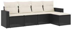 3251223 vidaXL Градински комплект с възглавници, 5 части, черен полиратан