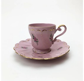 Чашка с чинийка Nero в розов цвят