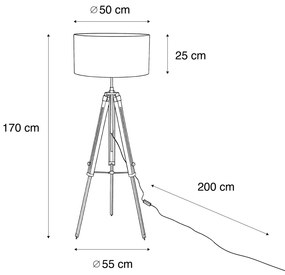 Месингова подова лампа на триножник с бронзов кадифен абажур 50 см - Cortin