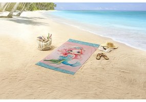 Синя-розова детска кадифена плажна кърпа 75x150 cm Alisse – Good Morning