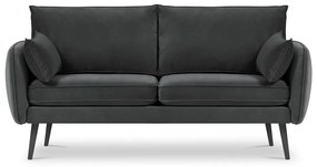 Тъмно сив кадифен диван с черни крака , 158 см Lento - Kooko Home