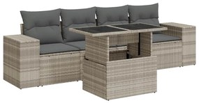 3326723 vidaXL Градински комплект с възглавници, 5 части, светлосив полиратан