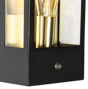 Външна стенна лампа черна със златен сензор за здрач - Rotterdam