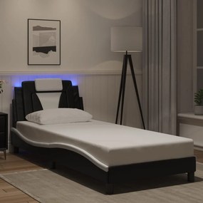 3213992 vidaXL Рамка за легло Viana с LED без матрак черно и бяло 90x190 см