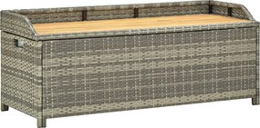 46481 vidaXL Градинска пейка за съхранение, 120 см, полиратан, сива