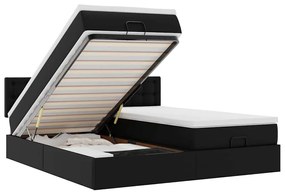 3312810 vidaXL Османска легло с матраци&LED, черно, 200x200см, изкуствена кожа