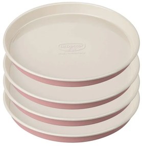 Комплект 4 бр тави за печене на блатове за торти Dr.Oetker Retro 4654, 17х3 см, Незалепващо покритие, Въглеродна стомана, Розов