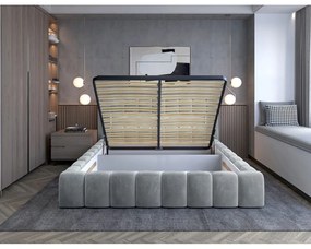 Светлосиво двойно легло 160x200 cm тапицирано с място за съхранение с включена подматрачна рамка Lamica – ELTAP