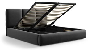 Тъмносиво тапицирано кадифено двойно легло с място за съхранение с включена подматрачна рамка 160x200 cm Brody – Mazzini Beds