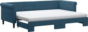 3197787 vidaXL Канапе с изтеглящо легло и матраци синьо 80x200 см кадифе