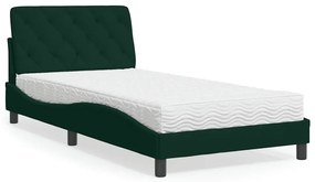 3208643 vidaXL Легло с матрак, тъмнозелено, 100x200 см, кадифе