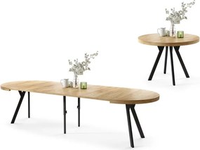 ЕКСПАНСО Дъб Крафт Злато/черни крака - ГОЛЯМА КРЪГЛА МАСА Ø110 РАЗТЕГАТЕЛНА ДО 310 cm С КРАКА Y ЛОФТ/ИНДУСТРИАЛНА