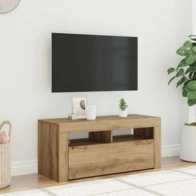 856322 vidaXL ТВ шкаф с LED осветление, 90x35x40 см, инженерно дърво