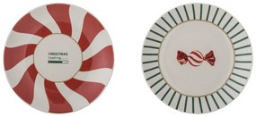 Червени и кремави десертни глинени чинии в комплект от 2 бр. с коледни мотиви ø 12,5 cm Yule – Bloomingville